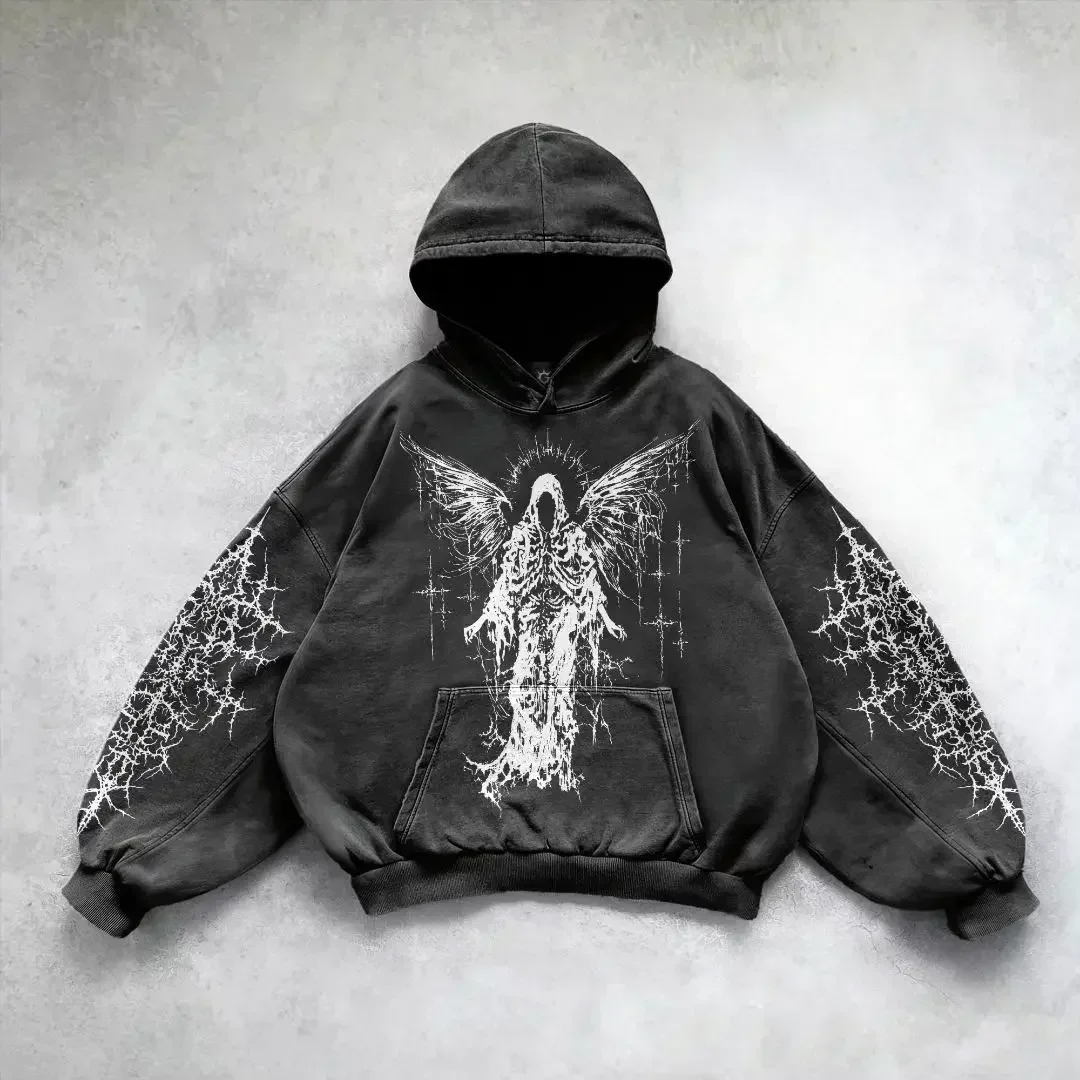 Y2k gothic dark female warrior hoodies men oversized sweatshirt couples punk tops streetwear goth harajuku women men clothing
