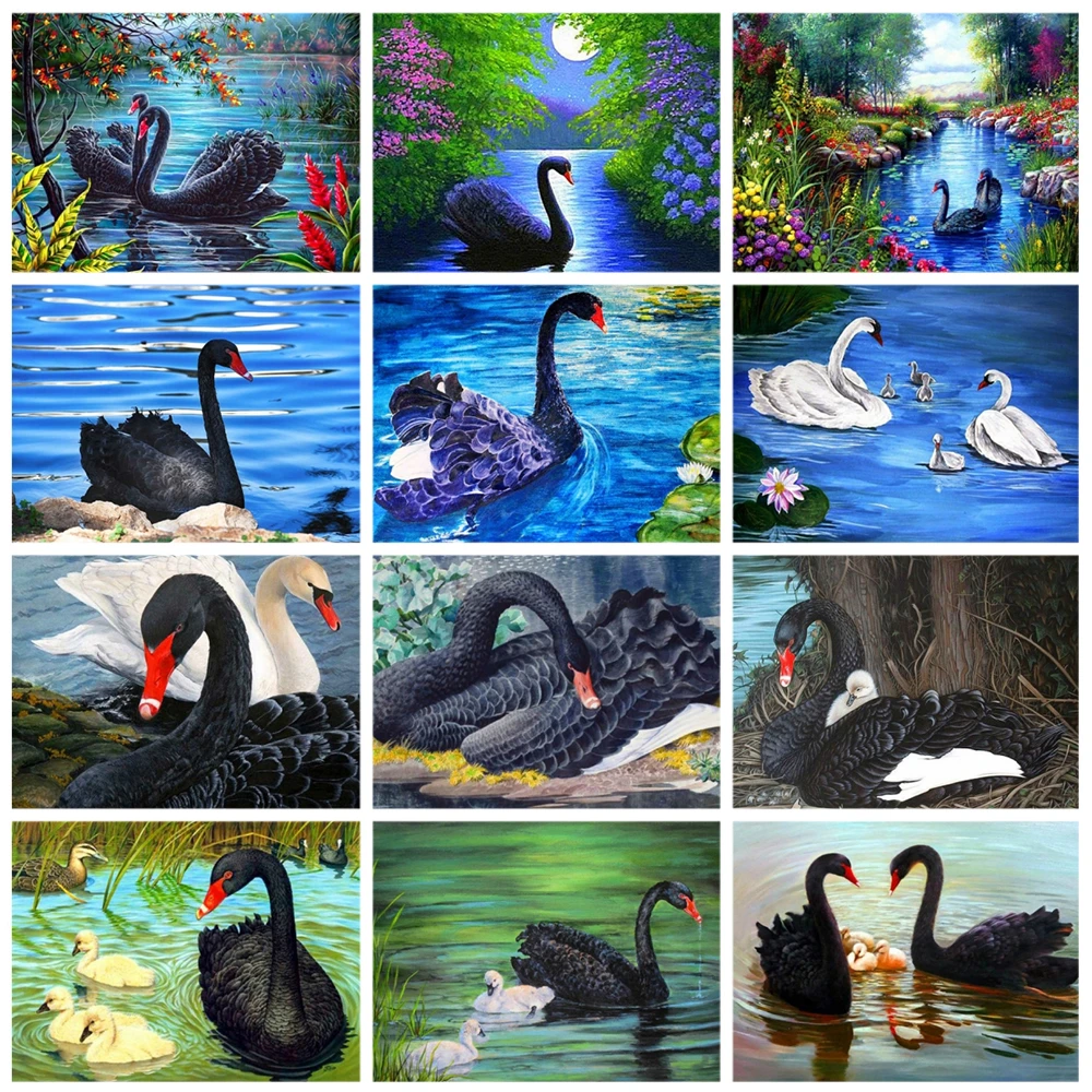 

Miaodu 5D Diamond Painting Swan Cross Stitch Kits Rhinestones Full Round Diamond Embroidery Animal Mosaic Home Decoration