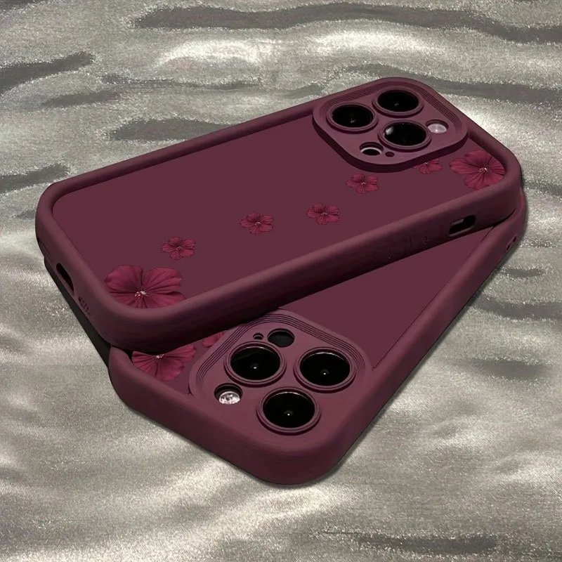 Wine Red Floral Pattern TPU Matte Phone Case