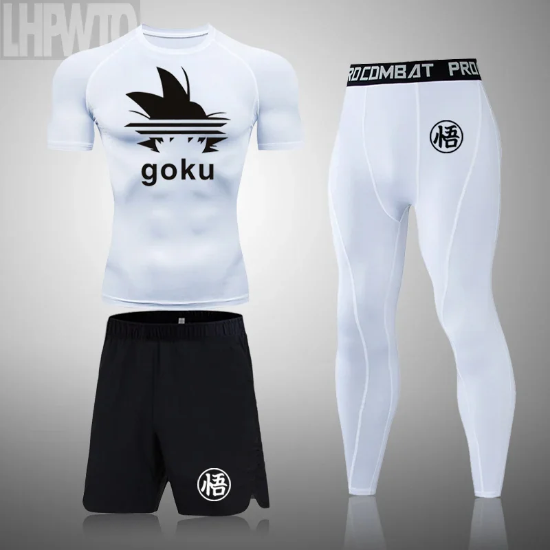 New anime Man MMA Rashguard Compression Top Training Set Quick Dry Fitness Tights Track suit Men sportswear Jogging Clothing 4