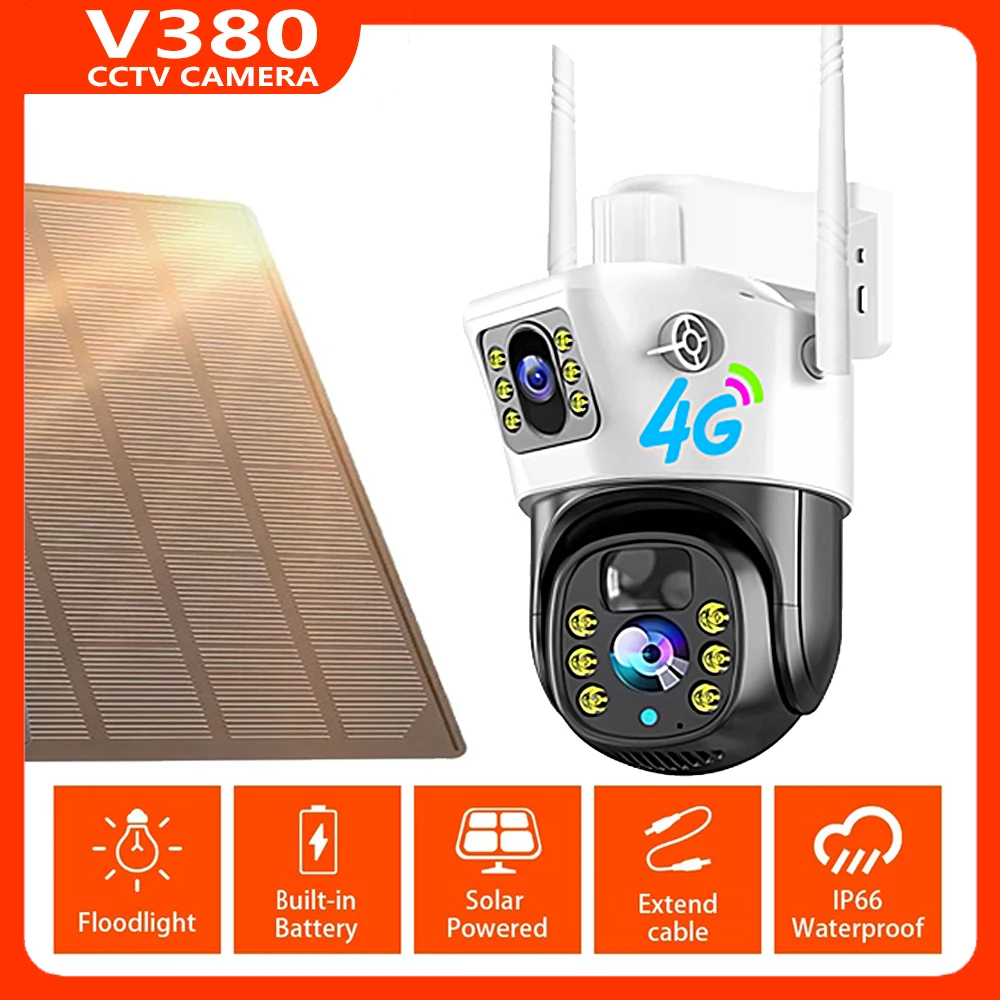 

Dual Lens Solar Camera 4G Sim Card 4K 8MP Wifi Surveillance Camera Video Security Protection Smart Home Wi-fi IP Outdoor CCTV