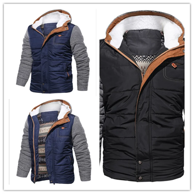 

Men Coat for Autumn Winter Youth Cotton Lining Thickened Warm Overcoat Men Pocket Zipper Up Casual Patchwork Jacket Men Clothing