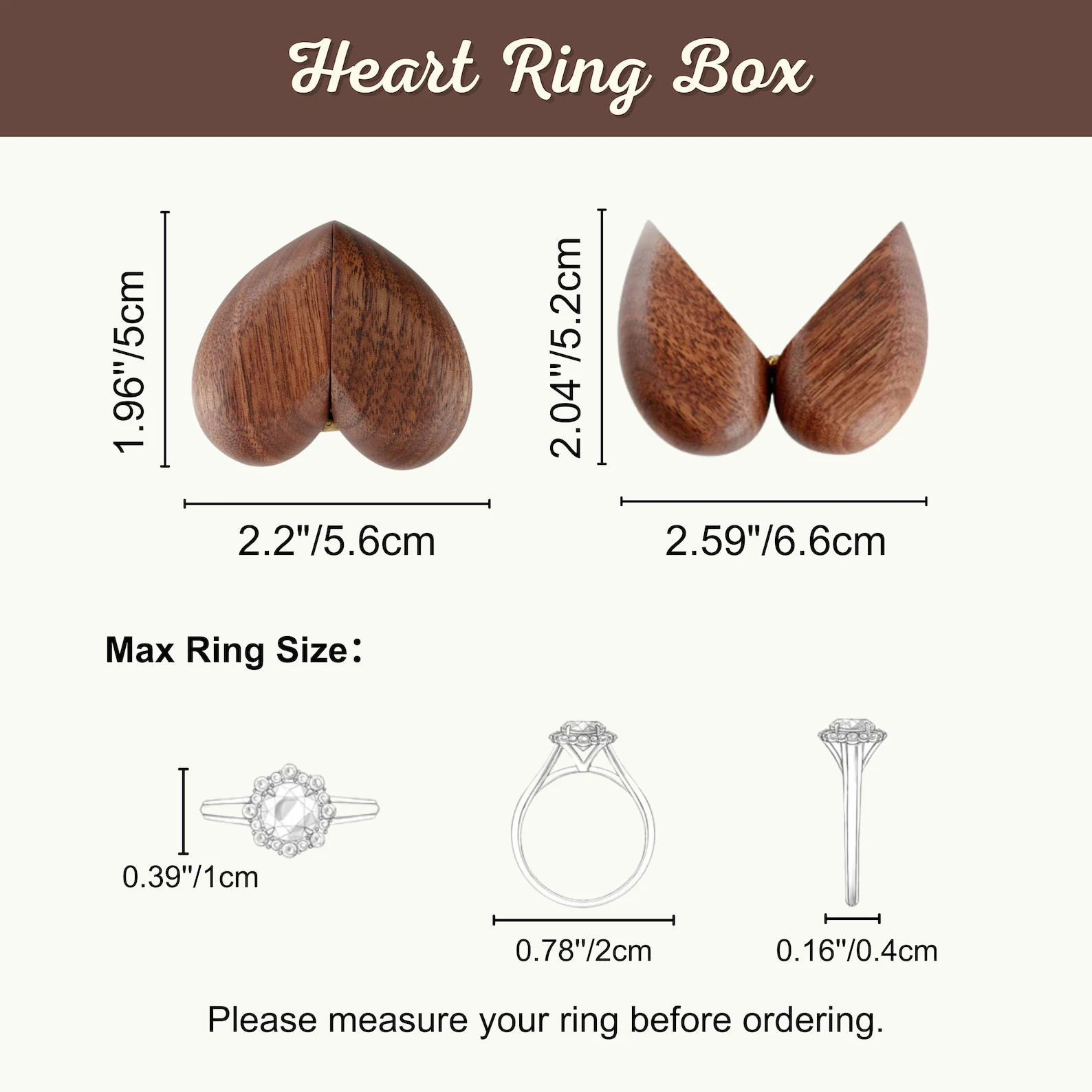 Handmade Heart-Shaped Wooden Ring Box with Velvet Interior and Custom Engraving – Roman... - SKU HWRB1956 - UGI Packaging