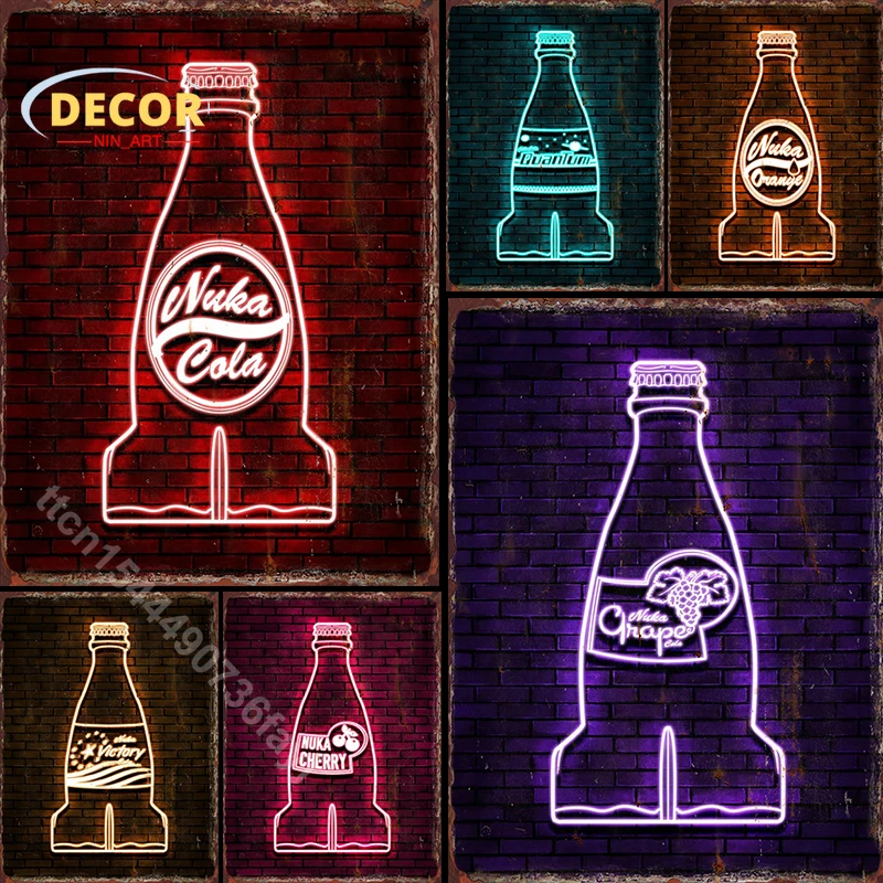 

Neon Effect Wine Bottle Metal Tin Signs Art Drinks Poster for Bar Club Beverage Stores Home Party Kitchen Iron Wall Decor Plaque