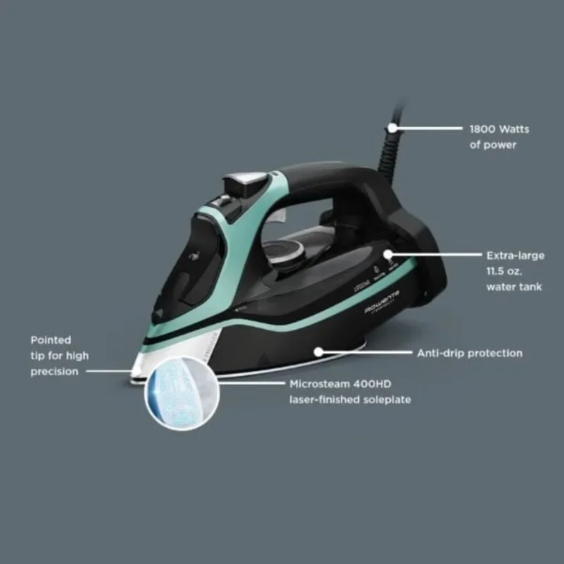 Steam Force Stainless Steel Soleplate Steam Iron for Clothes 400 Microsteam Holes, Cotton, Wool, Poly, Silk, Linen 3