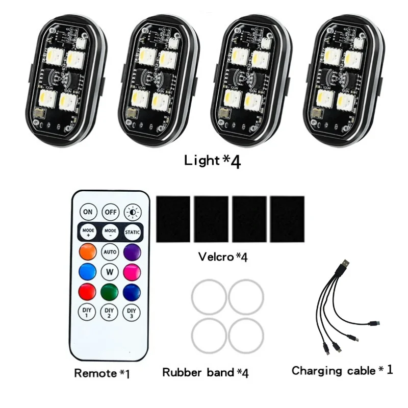 4PCS Wireless LED Strobe Lights With Remote Control, High Brightness 8 Colors Usb Rechargeable Waterproof Anti Collision Lights Lighting For Car Motorcycle Drone Aircraft Bike P 47278035