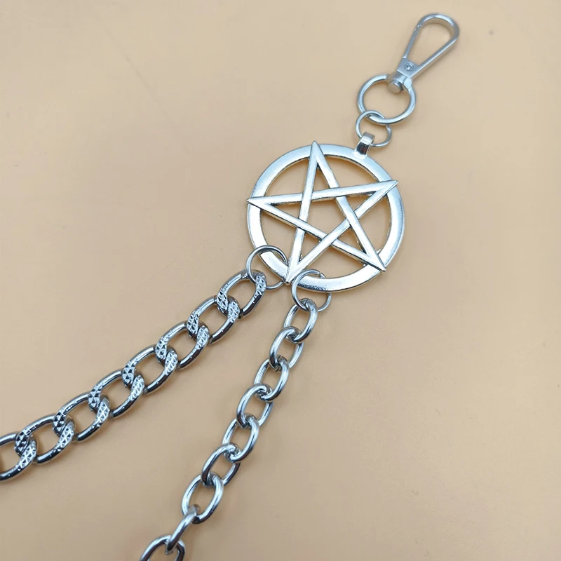 Metal Layered Chain Round Pentagram Keychains For Women Men Waist Trouser Jeans Punk Gothic Hip-hop Pants Belt Jewelry key chain