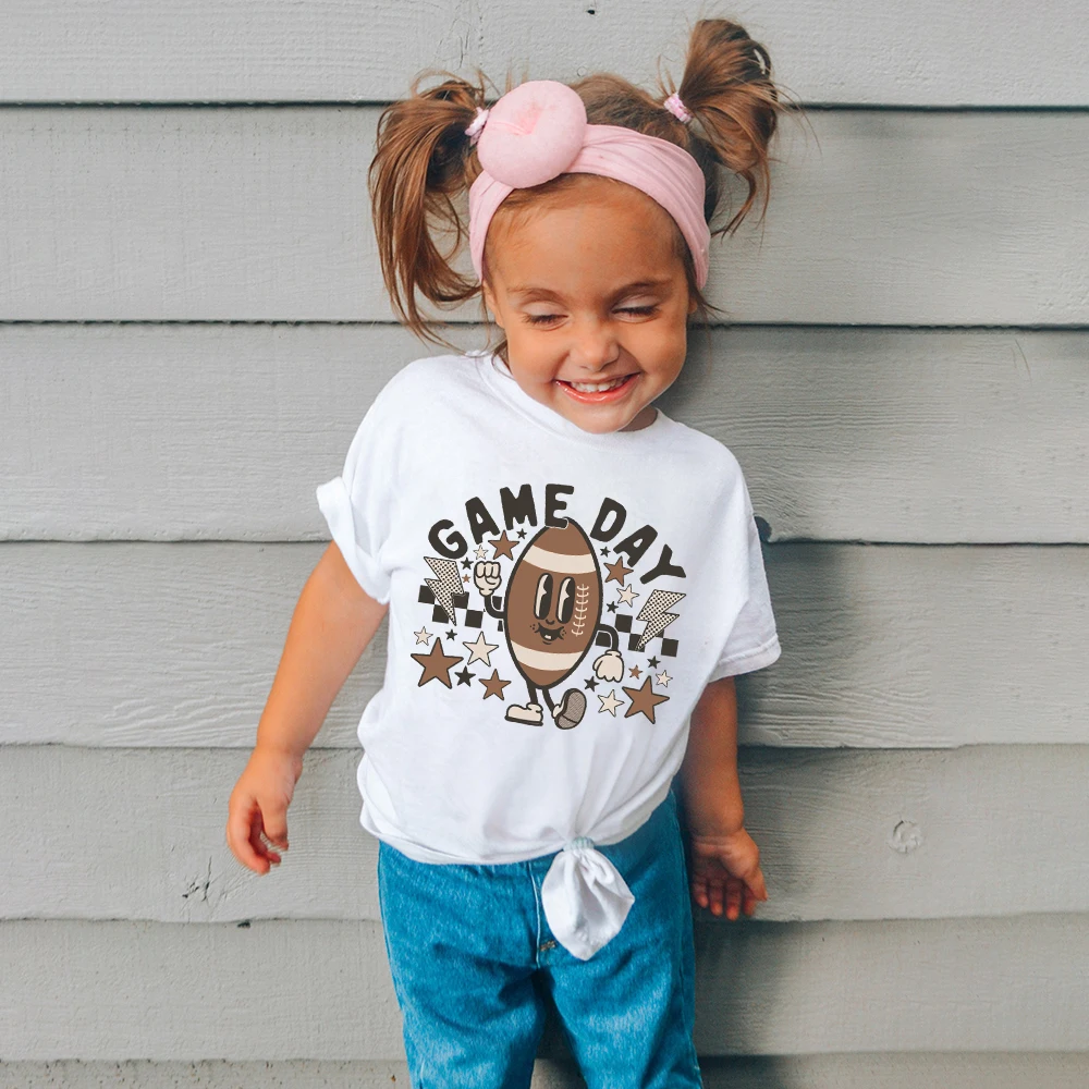 Game Day Kids T-Shirt Retro Print Kid Shirt Ragazzi Ragazze Vestiti Cute Football Natural Toddler Tee Child T-Shirt Manica Corta