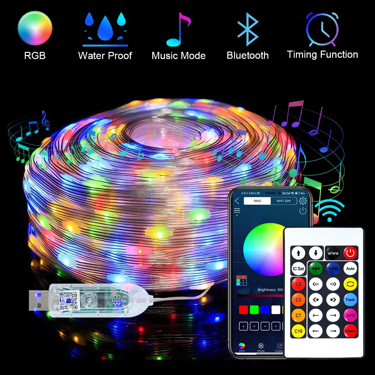 5/10M USB Christmas Tree String Lights with Smart Bluetooth App Remote Control 2023 Christmas Tree Decor For Home New Year 2024