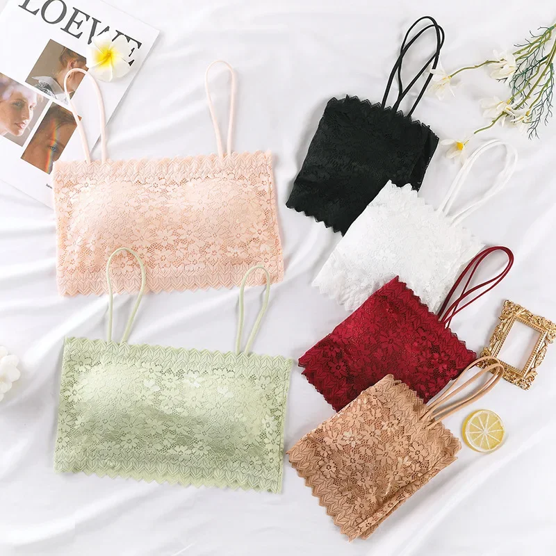 Women Lingerie Bra Lace Camisole Tops Women Tube Tops Women Tube Tops Sexy Lace Sunflower Sling Wrapped Chest Padded Crop Top Summer Underwear Bra Spaghetti Strap Ladies Bralette Top