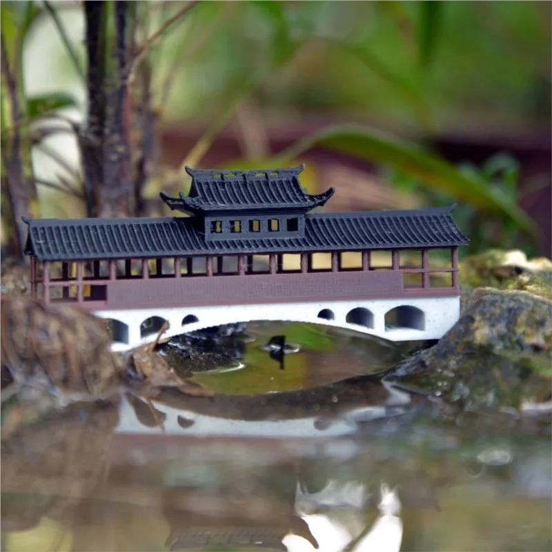 

Китайский стиль, древняя архитектура, миниатюрный пейзаж, мост коридора, 3D печать, имитация бонсая, мини-украшение для здания ZE523