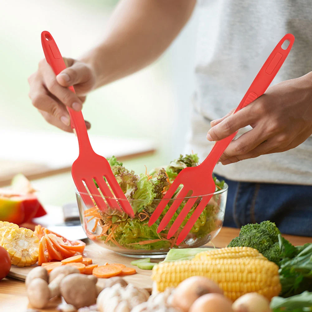 

2 Pcs Silicone Cooking Fork Housewarming Gift Convenient Salad Kitchen Dinner Non Stick Multi-function Silica Gel Household