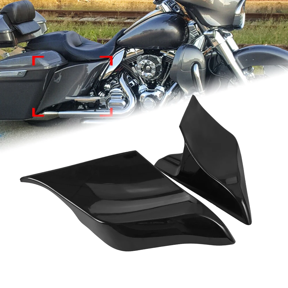 Black-Motorcycle-Stretched-Extended-Side-Covers-Panels-ABS-Plastic-Fits ...