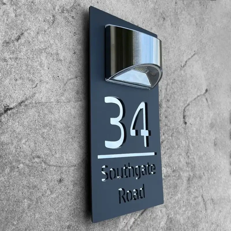 Sinal de Endereço Solar Personalizado para Exterior Luz Led Placa Impermeável Endereço Números Casa Quintal e Jardim