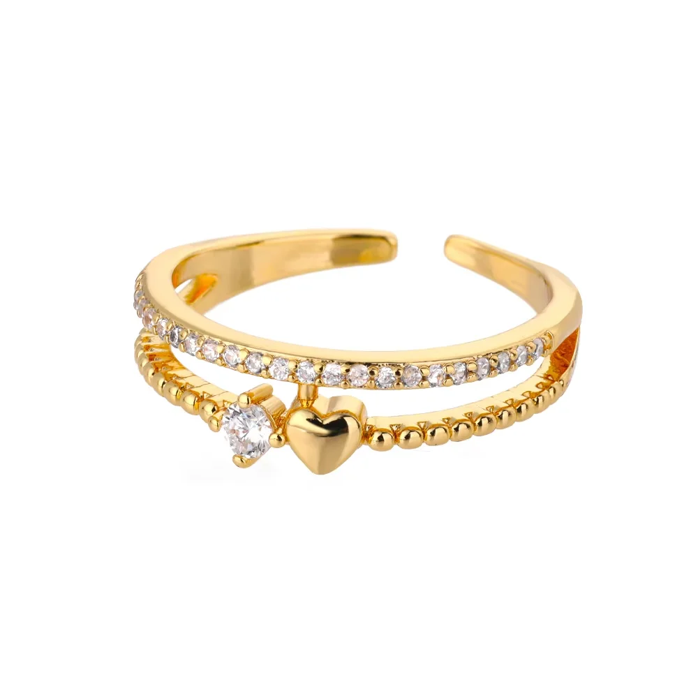 Double Layer Heart Zircon Rings Women's Stainless Steel Crystal Finger Wedding Jewelry Couple Gift