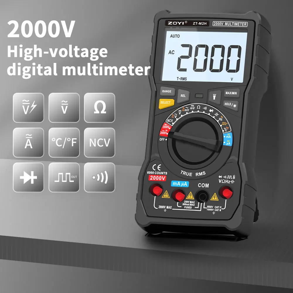 ZOYI ZT-M2H 고전압 2000V AC/DC 멀티미터 고정밀 스마트 안티버닝 커패시턴스 테스터 전기 기술자 도구