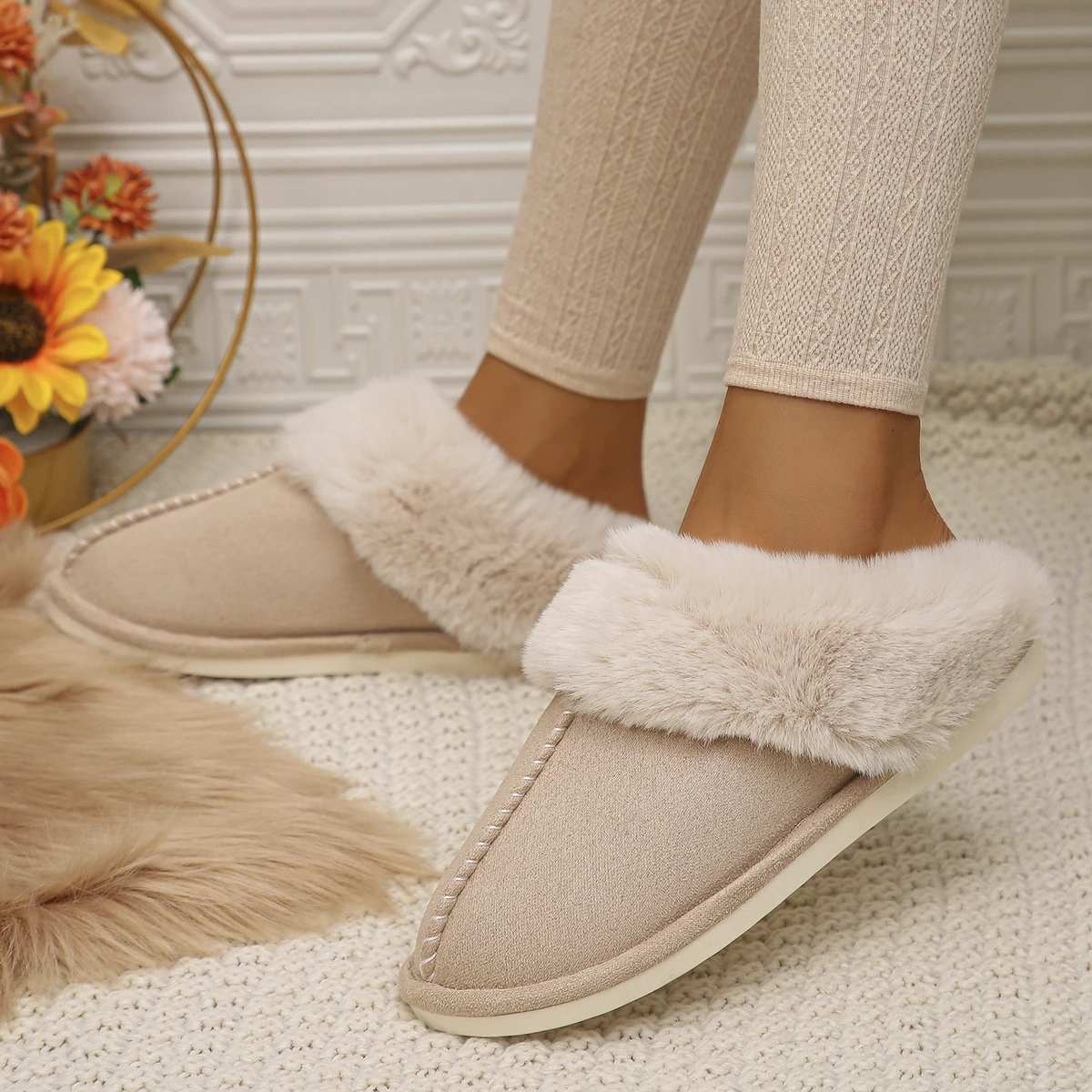 WinterFluffySoftHomeSlippersforWomenIndoorLivingRoomWarm