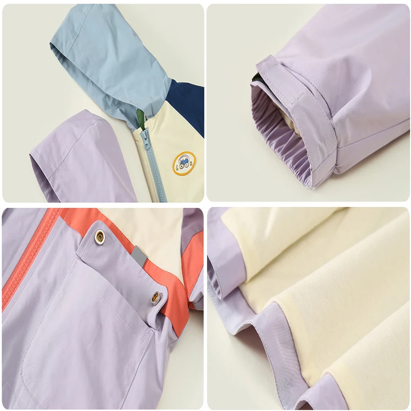 Hiking Jackets Long Sleeve Outdoor Windbreaker Hooded Coats Children Waterproof Clothing Kids Camping Hiking Zipper Outwear