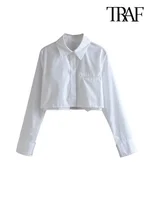 تراف موضة النساء فضفاضة اقتصاص قمصان خمر كم طويل الجبهة زر الإناث البلوزات Blusas شيك القمم 1