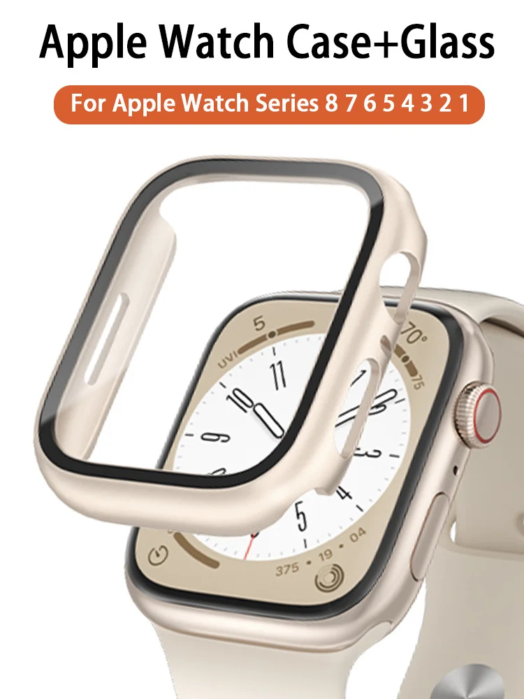 Verre et étui pour Apple Watch 8 7, couvercle de protection d'écran PC, 45mm, 44mm, 41mm, 40mm, iWatch Series 3, 4, 5, 6, SE, 7/8, SmartWatch, accessoires