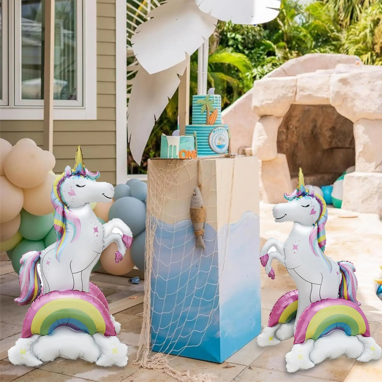 Palloncino Gigante Unicorno PartyDeco: Autoportante 95x86 Cm In Lamina Bianca Con Corno Dorato, Perfetto Per Compleanno E Baby Shower, Facile Da Gonfiare