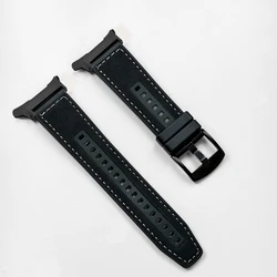 Premium Leather Silicone Sports Strap - Elegant Bracelet Band Loop with Clasp for Watch 8 Classic 46mm (Black White)
