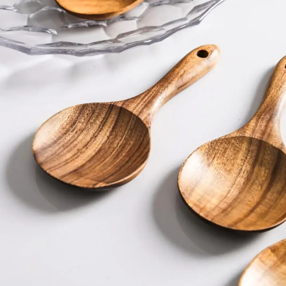 Teak Natural Wood Tableware Spoon Handled Wooden Rice Wooden Ladle Kitchen Tool Cooking Spoon Tablespoon