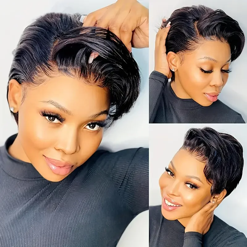 T Part Lace Frontal Wig Pixie Cut Human Hair Wig For Women 8 Inch 180% Density Glueless Bob 13x6x1