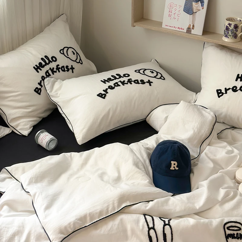 1pc Embroidery Throw Quilt White and Black Bedding Soft INS Home Adult Kids Patchwork Soft Summer Thin Comforter Duvet 150*200cm