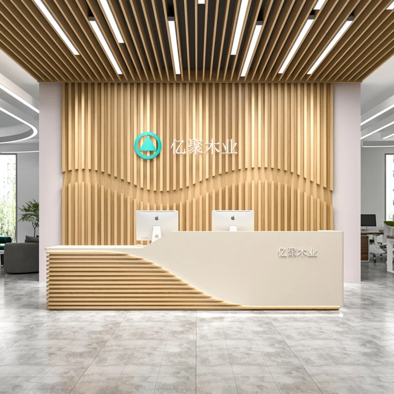 Wooden Reception Desks Supermarket Lecture Bench Shop Counter Reception Desks Office Comptoir De Caisse Boutique Bar Furniture