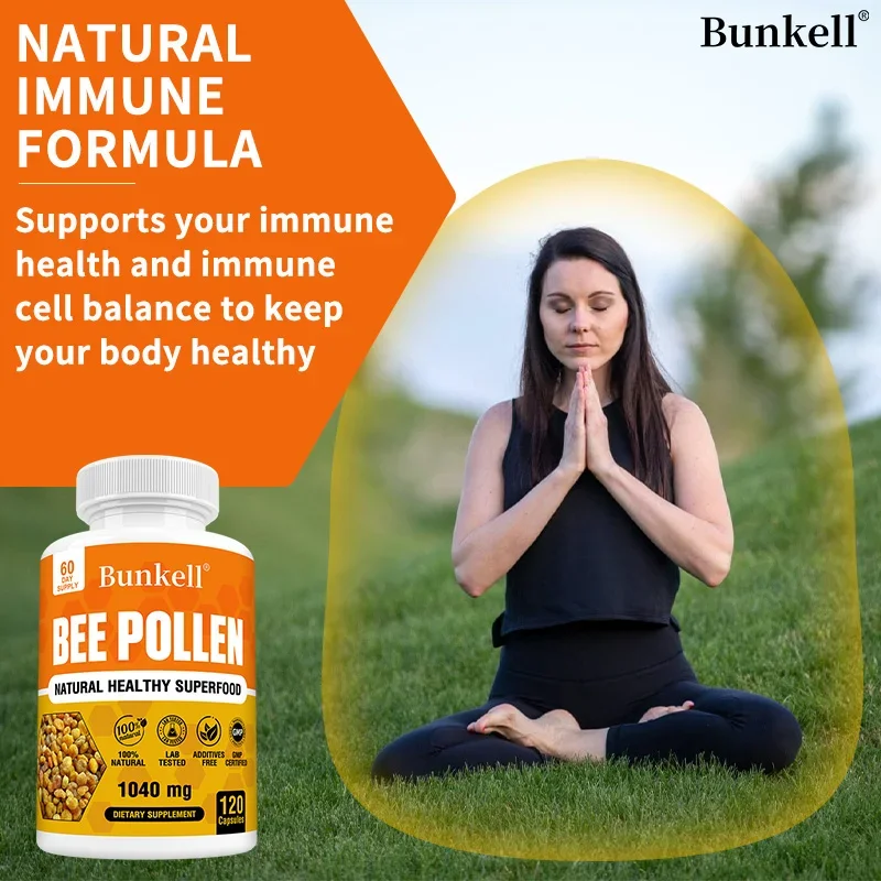 Bee Pollen Supplements-Natural Bee Pollen Vegetarian Capsules-Protein, Amino Acids, Immune Support and Antioxidant