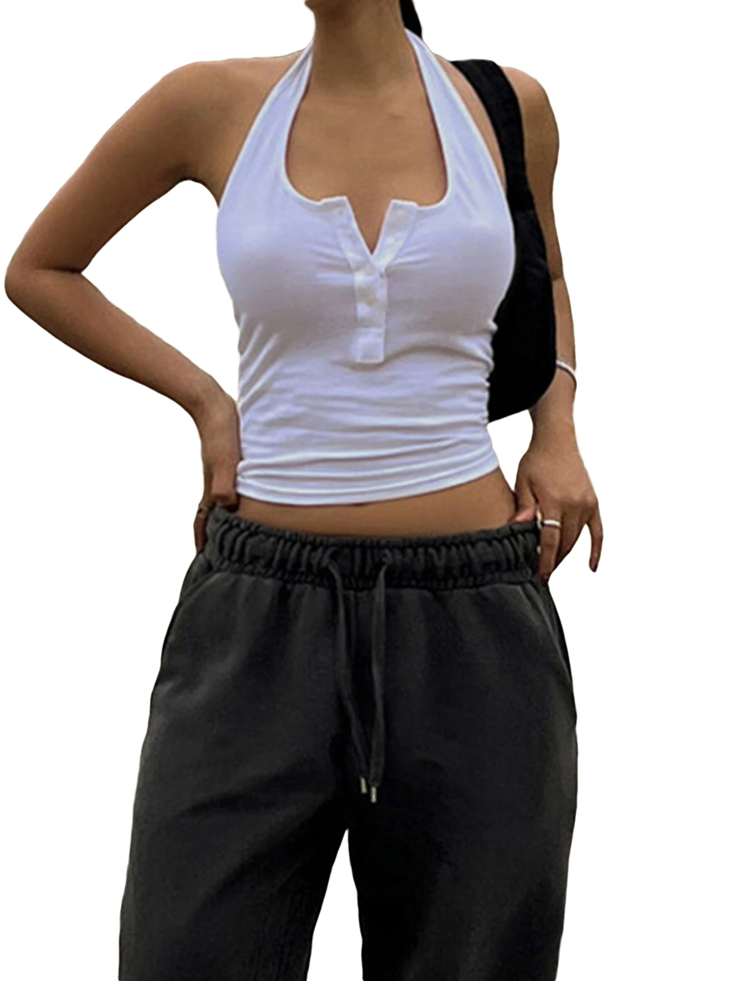 

Y2K Damen Sexy Kurzarm Crop Top Retro Stern Printed Ärmellos Slim Fit Tank Tops Ästhetische Sommer T-Shirts reines Weiß M