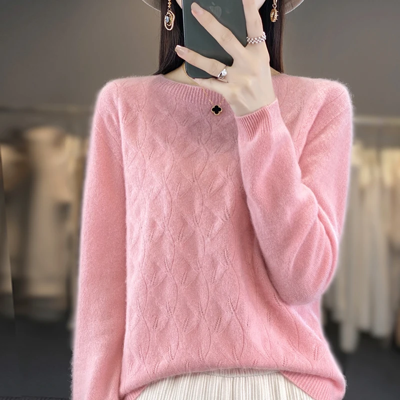 

Autumn/Winter New Women's Round Neck Pullover 100% Wool Cashmere Sweater Slim Fit Fashion Knitted Casual Warm Jacket
