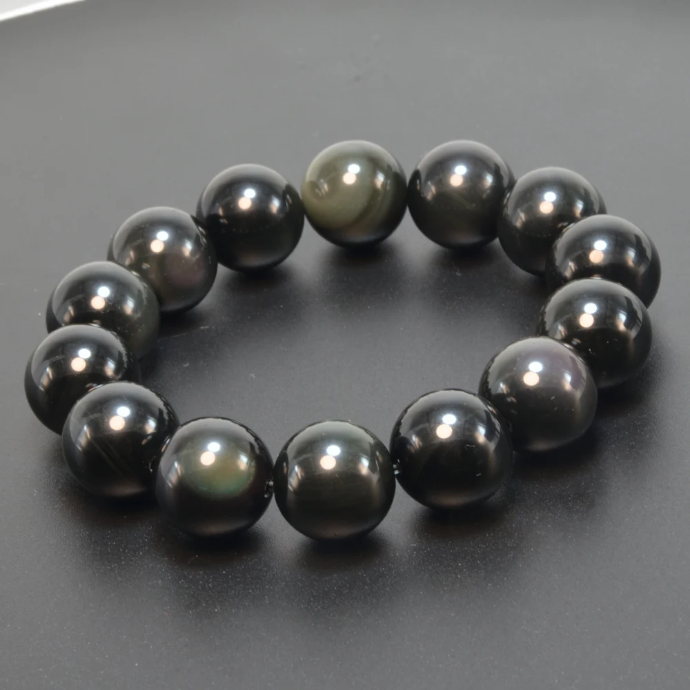 Natural Gem Bracelet Natural Colorful Sheen Obsidian Bracelet 16mm 10mm for Men Women Crystal Jewelry Yoga Healing Rosary Beads