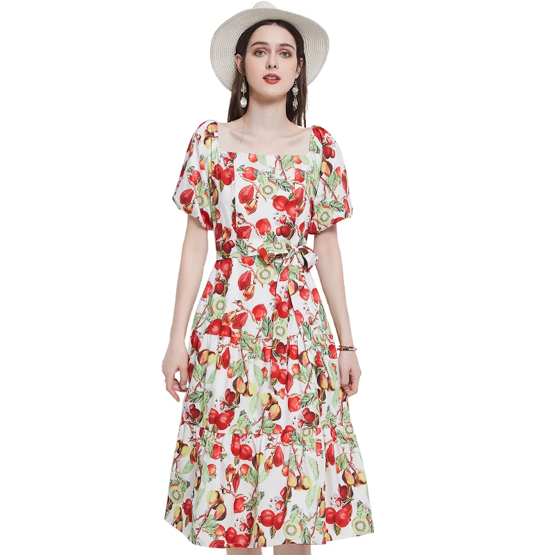 

Make 5110 - Europe and the United States women's tropical fruit printed one word brought fashion minus age posed dress dress