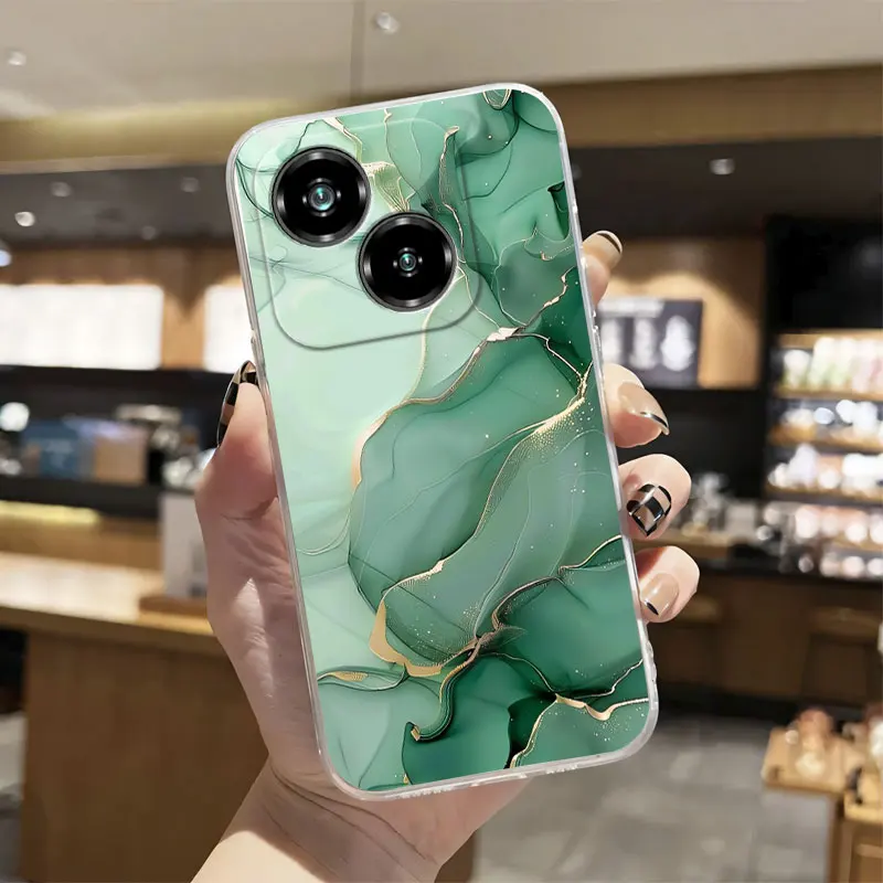 Luxury Clear Shockproof Silicone Soft Phone Case with Marble Floral Print