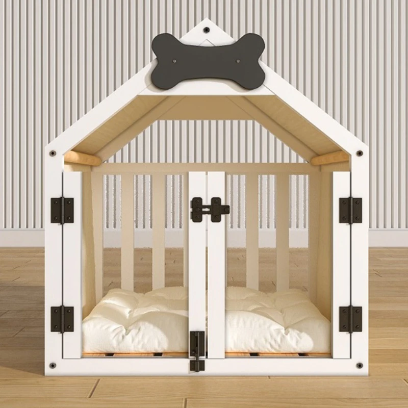 Solid Wood Dog House Large Space Double Doors Indoor Breathable Small Dog Washable Cat's Nest House Waterproof Pet Bed