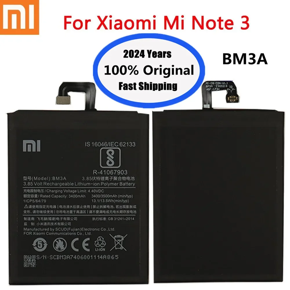 

2024 года, 100% оригинальный аккумулятор Xiao Mi BM3A для Xiaomi Note3, Note 3, Mi Note 3, 3500 мАч, Сменный аккумулятор для телефона