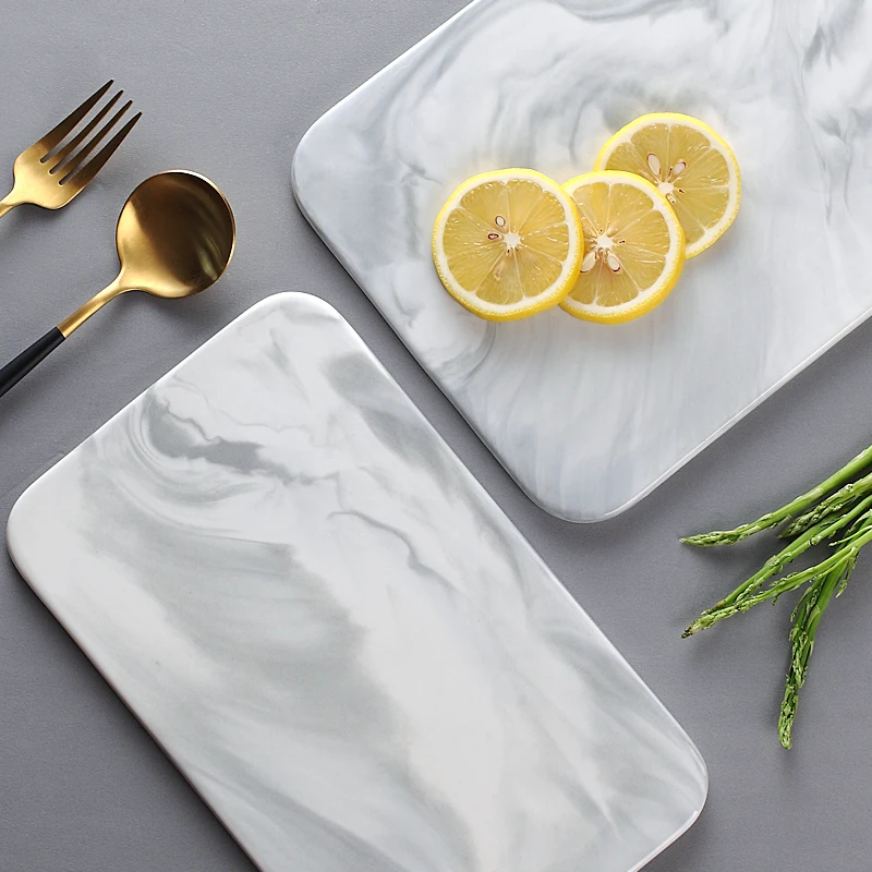 New Marble Cutting Board Dinner Plates Ceramic Tray Golden Border Plate Dinner Set Plates and Dishes Kitchen Utensils Porcelain