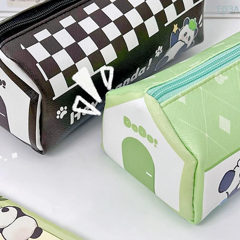 카와이 팬더 연필 케이스, 가죽 대용량 다기능 연필 가방 상자, 문구 정리함, 사무실 학교 용품