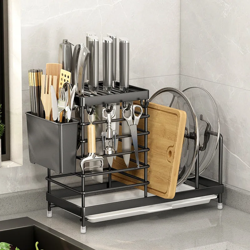 

Multifunctional Tool Storage Rack Home Supplies Kitchen Shelves Chopstick Barrel Pot Cover Rack Knife Holder Kitchen Accessories
