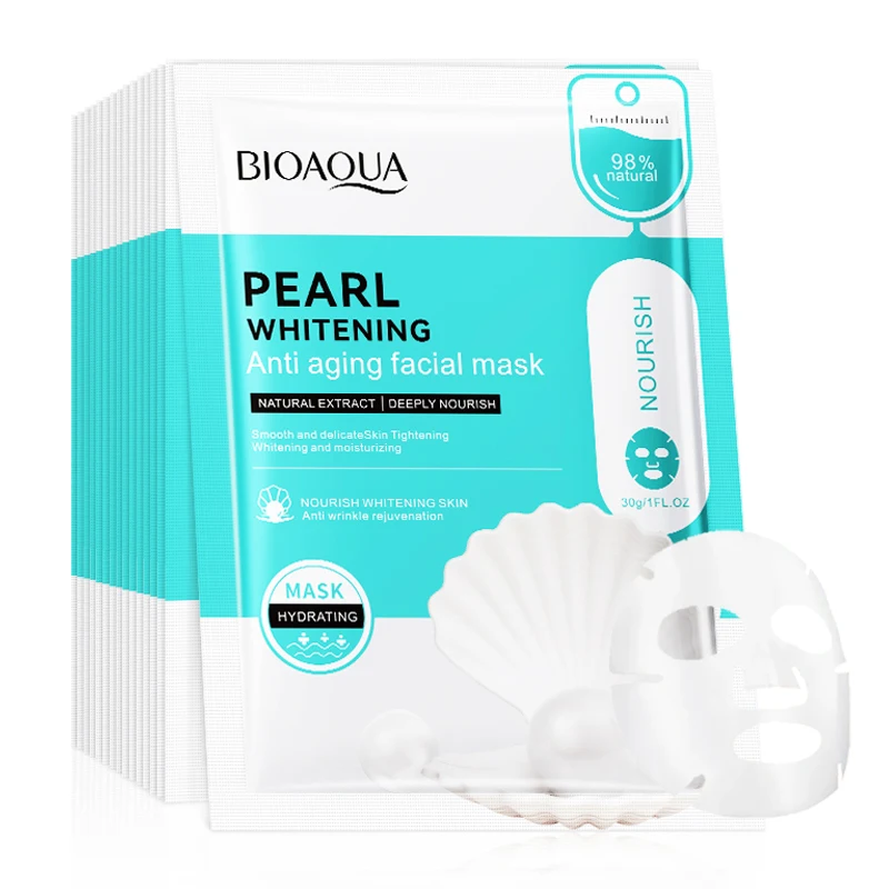 10pcs BIOAQUA Pearl Moisturizing Facial Masks Firming Brightening Nourishing skincare Face Mask for Beauty Face Skin Care 10pcs 5pairs hot sale bioaqua crystal collagen eye mask sticker anti aging anti puffiness dark circles moisturizing eye care