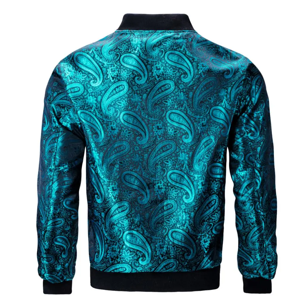 Hi-Tie Jacquard Paisley Mens Jacket Zipper Coat Lightweight Bomber Sportswear Streetwear Windbreaker Golf Baseball Uniform Cloth