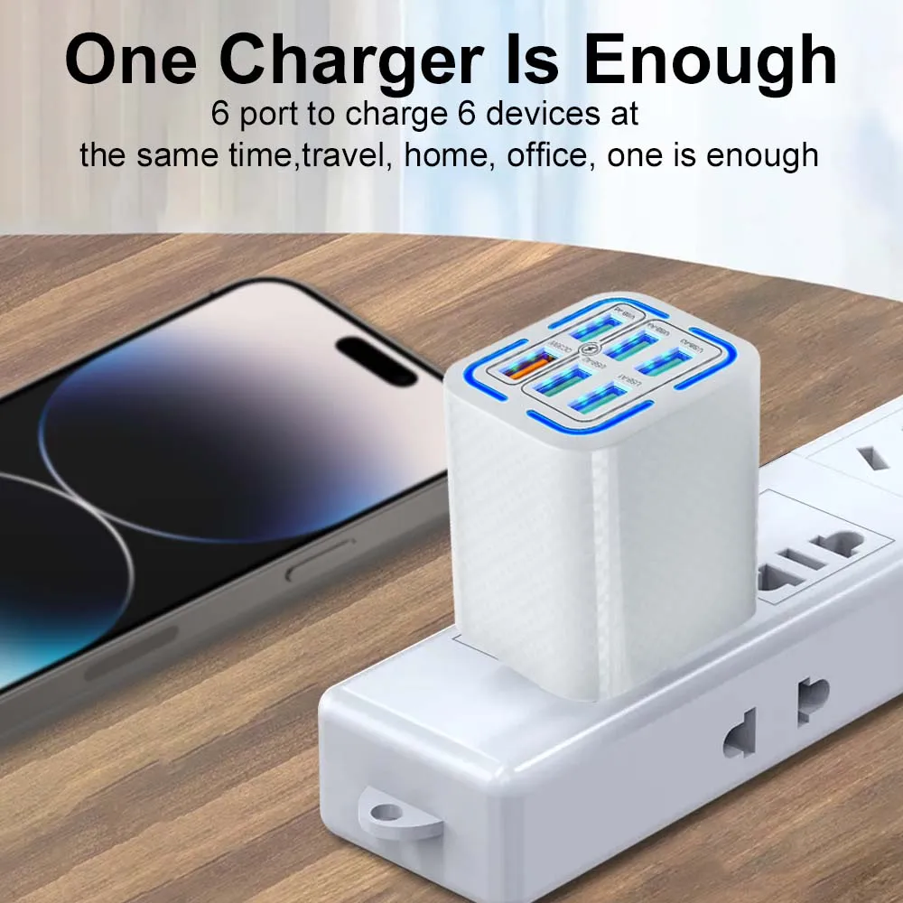 6 in 1 USB Charger QC3.0 Fast Charging Quick Charger For Samsung iPhone Xiaomi Mobile Phone Charge Adapter EU/US/UK/KR Plug