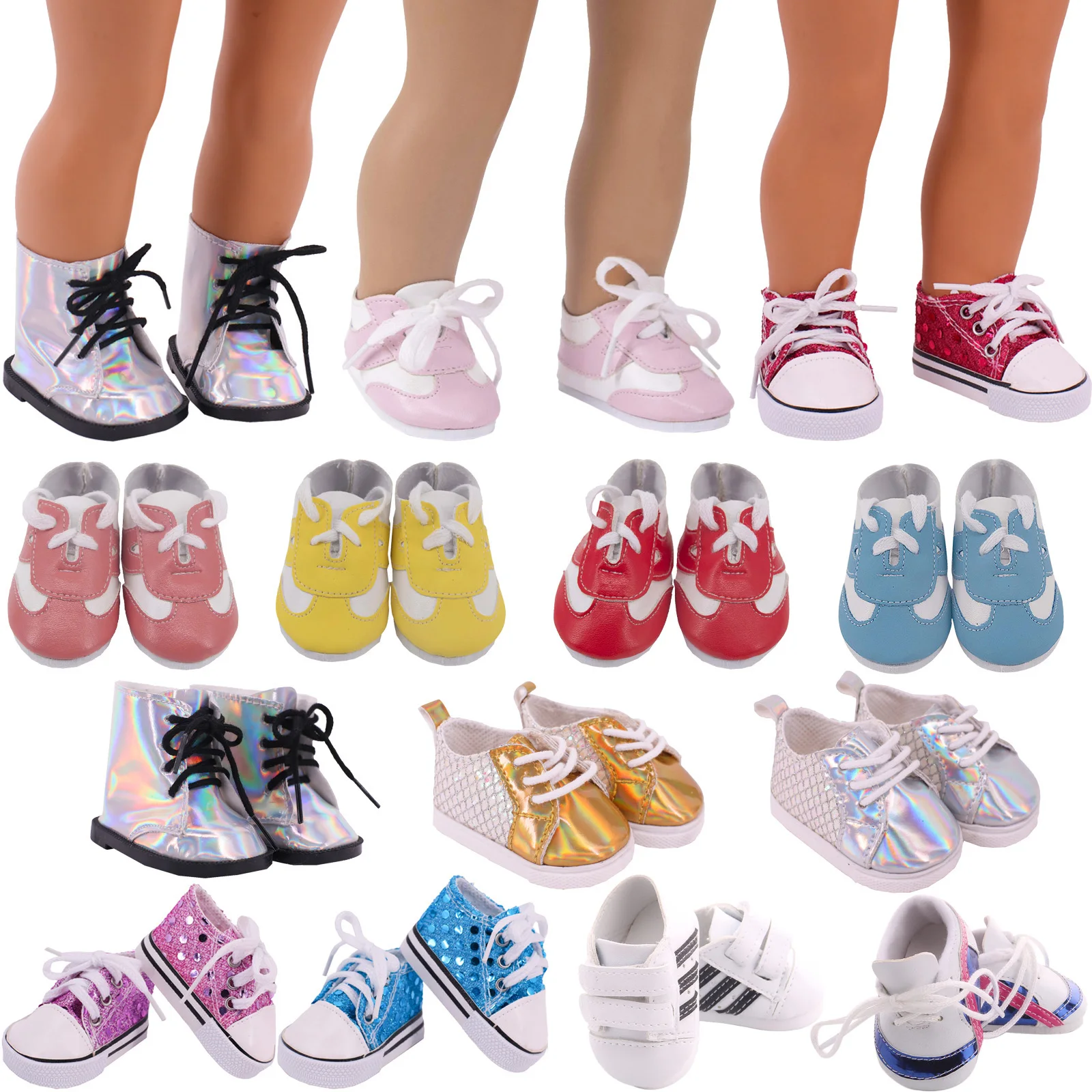 Doll Shoes Accessories Sneakers Lace-up Paste Style For 18 Inch American Doll Girl's & Baby Reborn Doll Shoes For 43 Cm Gifts