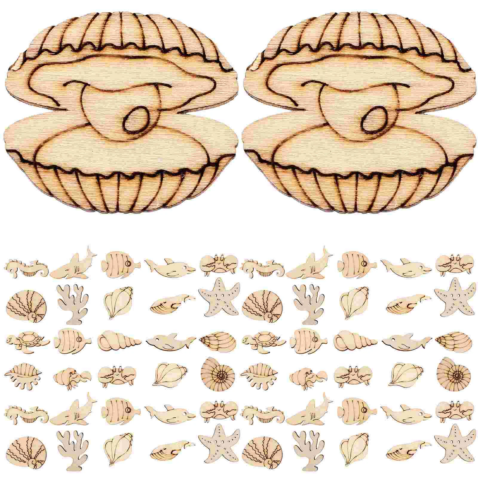

100 Pcs Kids Hand-painted Craft Toys Wedding Decorations Wooden Cutout Ornament Chips DIY Marine Animal Cutouts Graffiti Slices