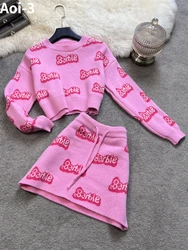 American Style Spice Girl Knitted Suit Women 2024 Spring Autumn High Quality Alphabet Sweater+Skirt Vintage Fashion 2-Piece Set