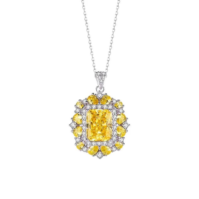 

Full diamond ice flower cut necklace s925 sterling silver European style exaggerated personalized clavicle chain