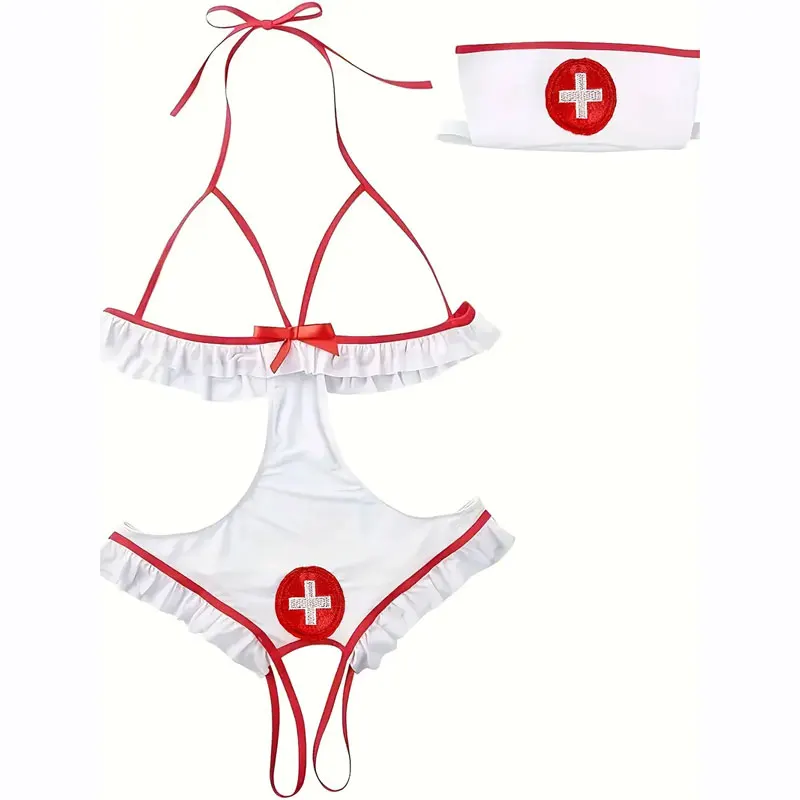 Sexy Nurse Halloween Costume for Women Adult Exotic Role Play Lingerie Set