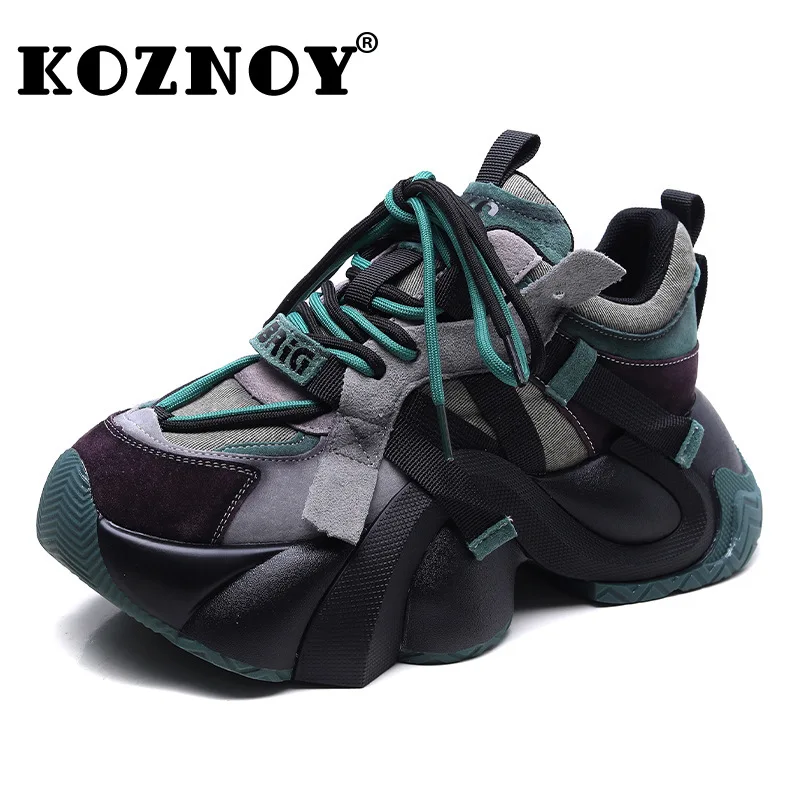 

Koznoy 6cm Cow Genuine Leather Women Autumn Thick Soled Spring Ladies Chunky Sneakers Platform Wedge Fashion Hidden Heels Shoes